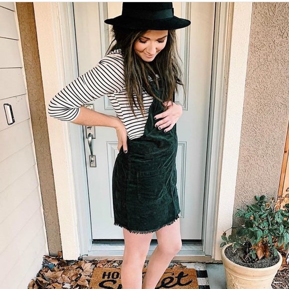 dark green overall dress